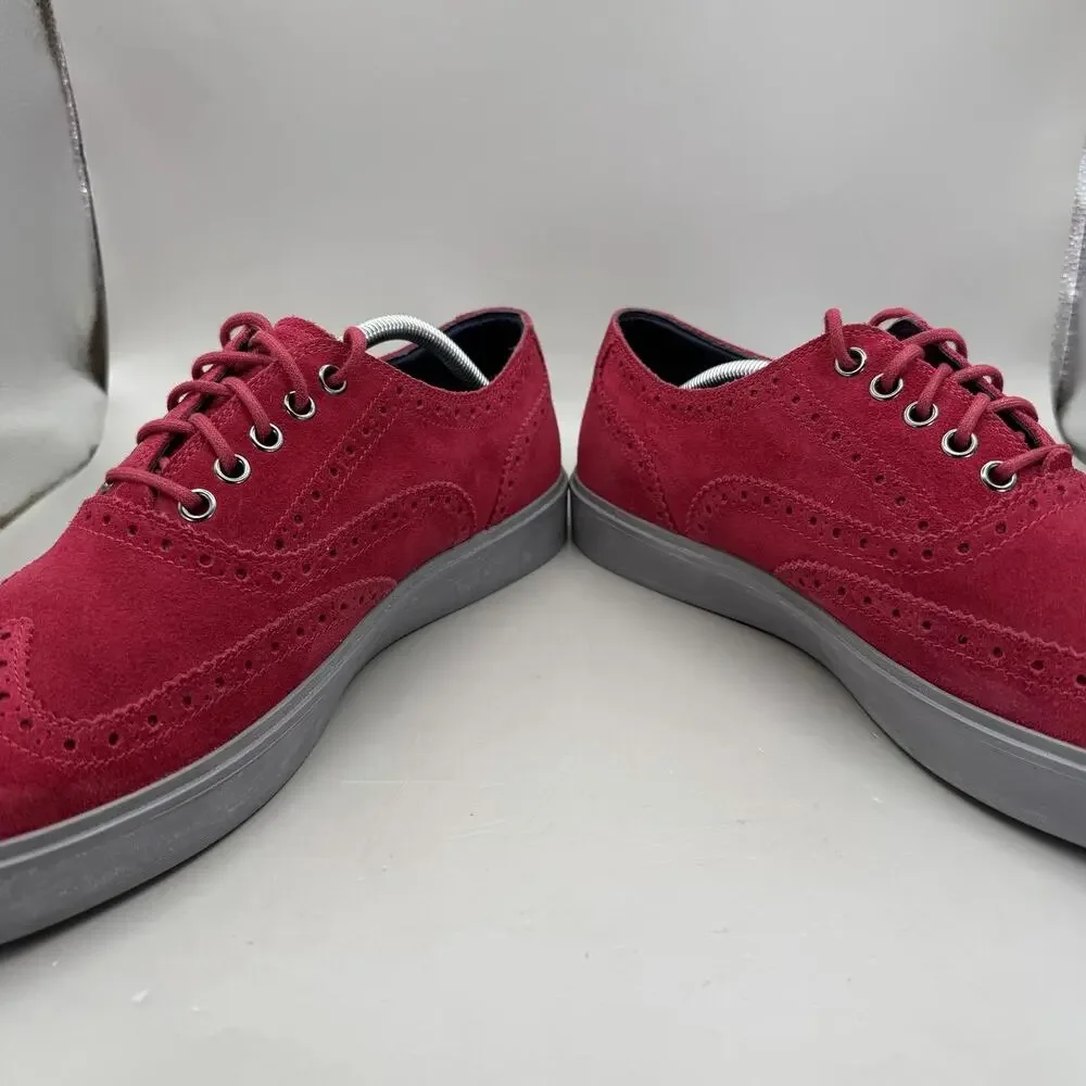 Cole Haan Bergen Wingtip Shoes Mens Size 12 Red Suede Casual Sneakers C11254